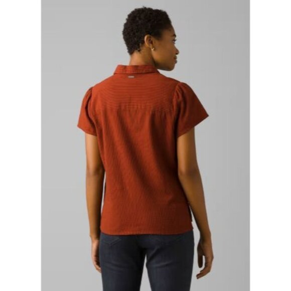 Prana Katya Short Sleeve Top Womens Medium Rhubarb Standard Button Down NWT - Picture 3 of 4